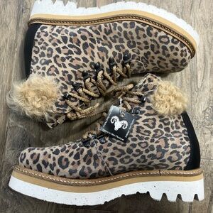 Montelliana 1965 Animal Print Mutton Sheep Hair Leather Boots